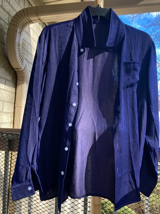 Tops - Metallic Dark Purple Slinky Super Soft Button Down Collared Shirt Whimsigoth